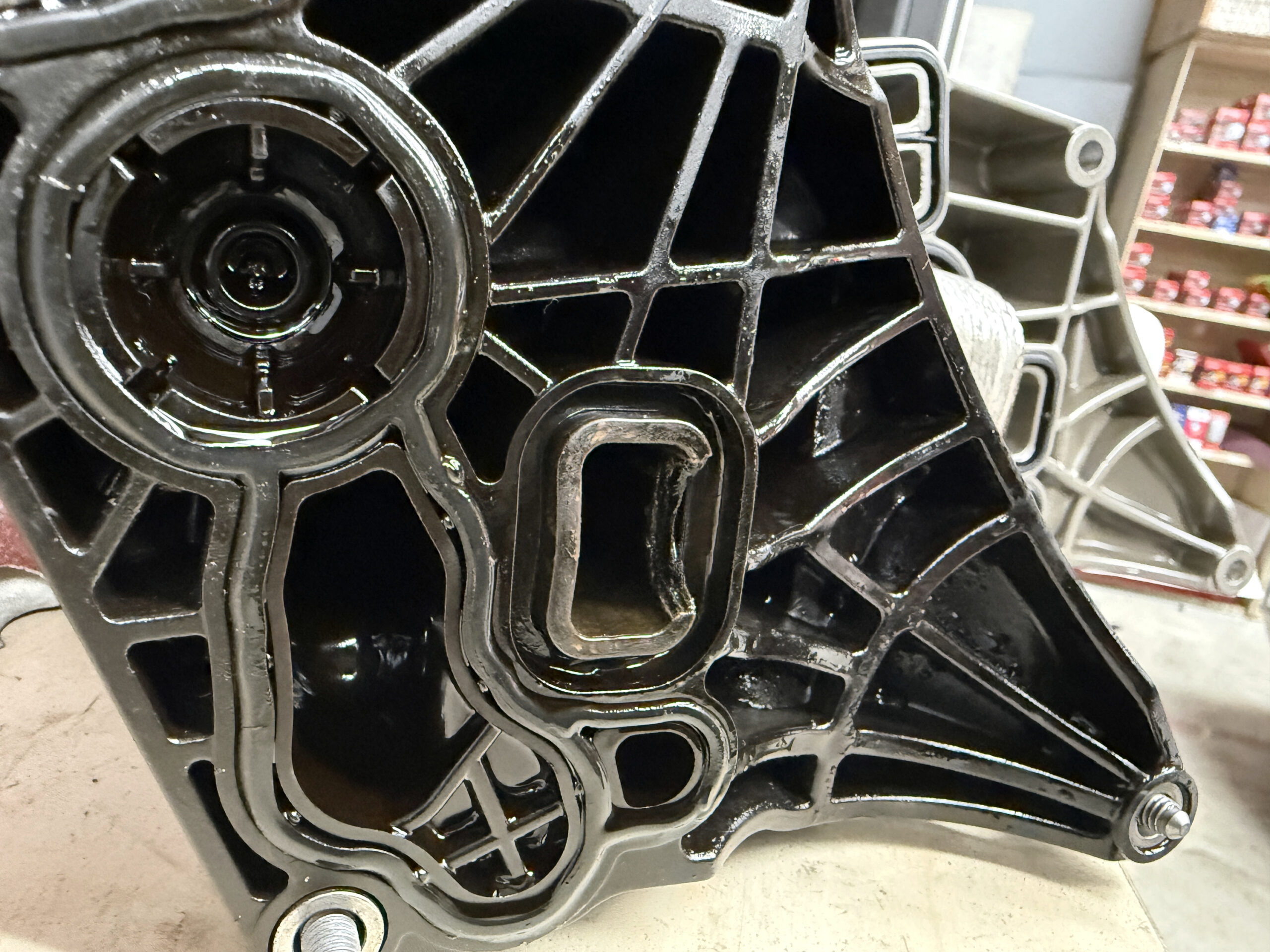 Damaged sealing seat on the original plastic oil filter housing removed from a BMW X3